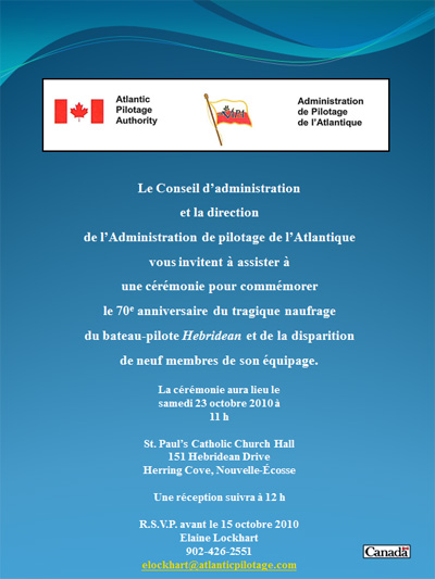 Commémoration du naufrage du bateau-pilote Hebridean